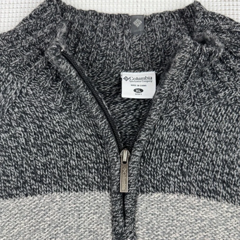 Columbia Mens Grey Colorblock Quarter Zip Cotton Wool Blend Sweater XL EUC